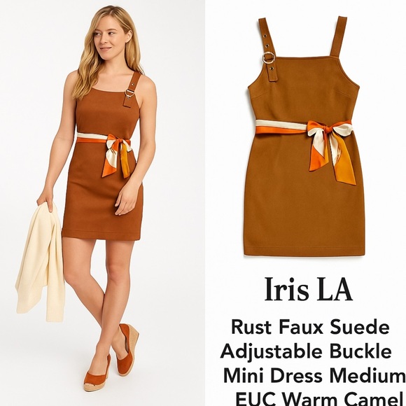 iris Dresses & Skirts - NWT,Iris LA,Warm Camel Faux Suede Adjustable Buckle Mini Dress, EUC,Size M